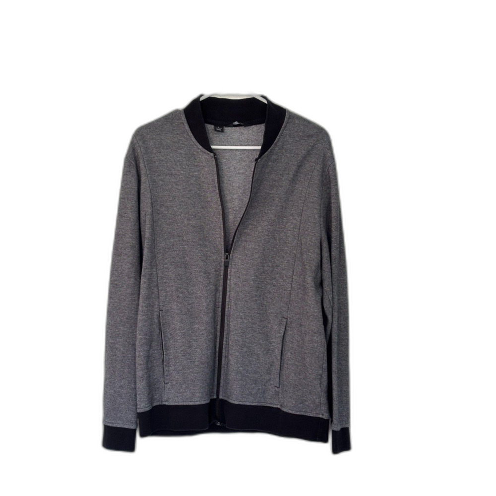 Alfani Gray Black Full Zip Knit Cotton Sweatshirt Pockets Men's Size L